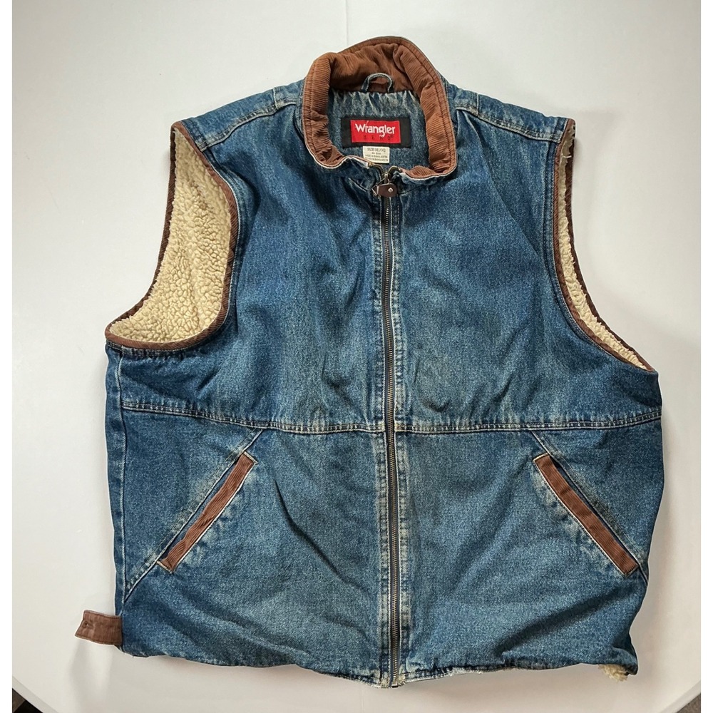 Wrangler Hero Denim Vest Sherpa Lined Corduroy Trim Western Workwear Mens XL